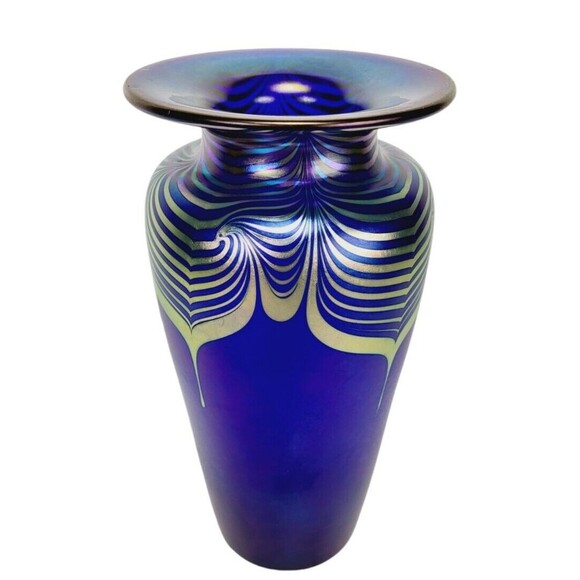 VTG Steven Correia Pulled Feather Iridescent Vase Artist Proof Signed Dated 10" - Picture 16 of 16